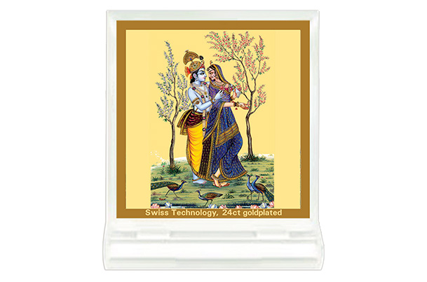 Dashboard Frame Radha Krishna Acrylic 24k Gold Plated